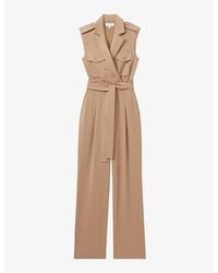 Reiss - Luisa Patch-Pocket Double-Breasted Stretch-Wool Jumpsuit - Lyst