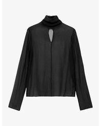 AllSaints - Kumi High-Neck Long-Sleeve Silk Top - Lyst