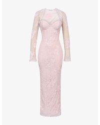 House Of Cb - Lucienne Floral Stretch-Lace Maxi Dress Xs (A-C Cup) - Lyst