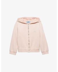 Prada - Logo-Embroidered Cotton-Fleece Hoody - Lyst