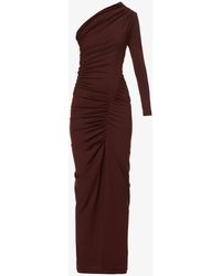 Atlein Off-the-shoulder Asymmetric Stretch-recycled Polyester Maxi Dress - Purple