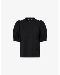 ME+EM - Puff-Sleeve Round-Neck Cotton Top - Lyst