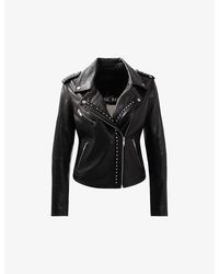 IKKS - Leather Stud-embellished Leather Jacket - Lyst