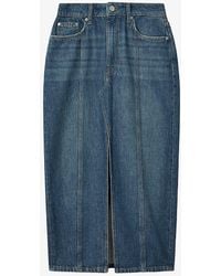 Reiss - Daila Front-split High-rise Stretch-denim Midi Skirt - Lyst