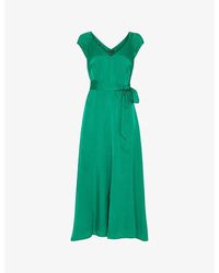 Whistles - Arie Cap-sleeved Belted Satin Midi Dress - Lyst