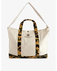 A Bathing Ape - Logo-embroidered Camo-trim Cotton Tote Bag - Lyst