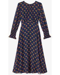 LK Bennett - Wren Crewneck Floral-print Woven Midi Dress - Lyst