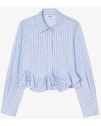 Sandro - Striped Ruffled-hem Cotton Shirt - Lyst