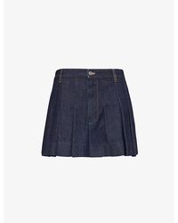 Bottega Veneta - Pleated Denim Mini Skirt - Lyst