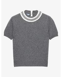 Prada - Jewel-Embellished Collar Cashmere And Wool Jumper - Lyst