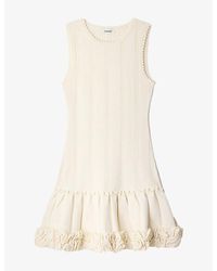 Sandro - Floral-Embellished Pleated-Hem Knitted Mini Dress - Lyst