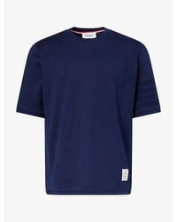 Thom Browne - Striped-Sleeve Brand-Patch Cotton T-Shirt - Lyst