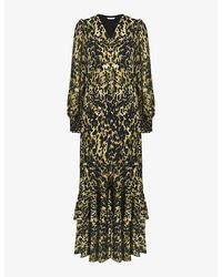 Ro&zo - Leopard-print V-neck Recycled-polyester Midi Dress 1 - Lyst