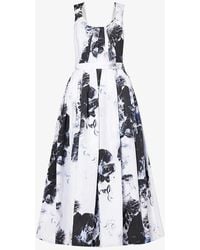 Alexander McQueen - Floral-print Sweetheart-neck Cotton Midi Dress - Lyst