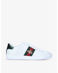 Gucci Ladies Embroidered Flower Logo White Leather Sneakers -