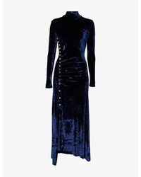 Rabanne - Velvet High-Neck Stretch-Woven Midi Dress - Lyst