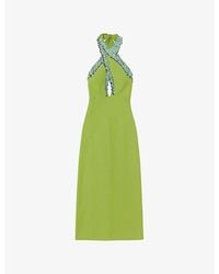 Ro&zo - Beaded Halter-Neck Cotton-Blend Midi Dress - Lyst