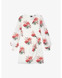 The Kooples - V-Neck Floral-Print Woven Mini Dress - Lyst
