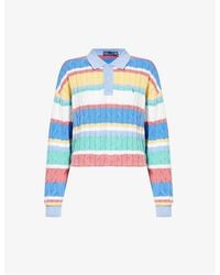 Polo Ralph Lauren - Stripe Brand-embroidered Cable-knit Knitted Polo Shirt X - Lyst