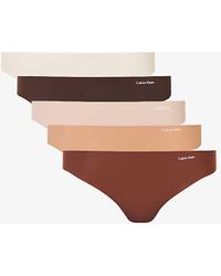 Calvin Klein - Invisibles Mid-rise Pack Of Five Stretch-woven Thong - Lyst