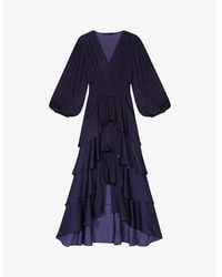 Maje - Ruffinella Smocked-Waist Ruffled Woven Maxi Dress - Lyst
