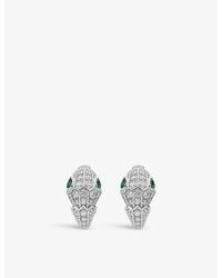 BVLGARI - Serpenti Tubolari 18ct White-gold, 3.11ct Brilliant-cut Diamond And 0.51ct Emerald Earrings - Lyst