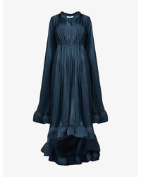 eem - Cape-Sleeve Frilled-Hem Woven Maxi Dress - Lyst