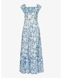 PAIGE - French Bluecarmelia Floral-print Silk Maxi Dress - Lyst
