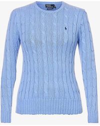Polo Ralph Lauren - Julianna Brand-embroidered Cable-knit Cotton Top - Lyst