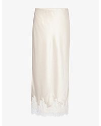 Dissh - Selene Lace-Trim Satin Midi Skirt - Lyst