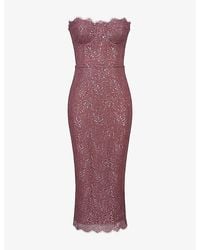 House Of Cb - Alexia Strapless Floral-Lace Woven Midi Dress Xs (A-C Cup) - Lyst