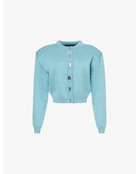 ROTATE BIRGER CHRISTENSEN - Branded-button Long-sleeve Cotton And Cashmere-blend Cardigan - Lyst