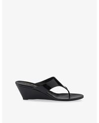 Prada - Thong Patent Leather Wedge Sandals - Lyst