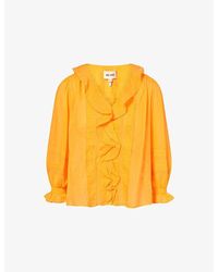 ME+EM - Ruffled Embroidered Cotton Top - Lyst