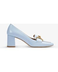 LK Bennett Samantha Snaffle-trimmed Textured Patent-leather Loafers - Blue