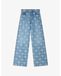 Sandro - Floral Wide-Leg High-Rise Denim Jeans - Lyst