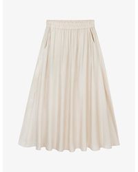 The White Company - Pleated Mid-rise Satin Midi Skirt - Lyst