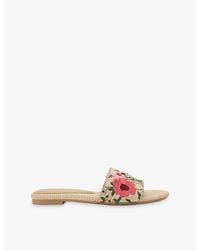 KG by Kurt Geiger - Rosetta Embroidered Flat Raffia Sandals - Lyst