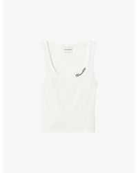 Claudie Pierlot - Brand-Embroidered Ribbed Stretch-Cotton Tank Top - Lyst