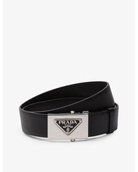 Prada - Logo Plaque-buckle Saffiano-leather Belt - Lyst