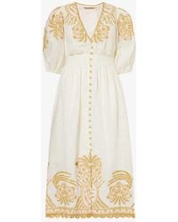 Zimmermann - Waverly Floral-embroidered Linen Midi Dress - Lyst