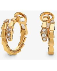 BVLGARI - Serpenti Viper 18ct Yellow-gold And 0.18ct Diamond Hoop Earrings - Lyst