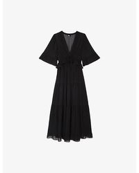 The Kooples - V-Neck Short-Sleeve Woven Midi Dress - Lyst