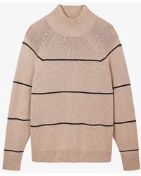 The White Company - Funnel-neck Striped Organic Cotton-blend Jumper - Lyst