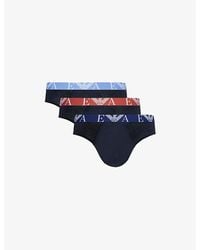 Emporio Armani - Branded-Waistband Pack Of Three Stretch-Cotton Briefs - Lyst