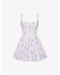 House Of Cb - Sade Floral-Print Lace-Trim Stretch-Cotton Mini Dress Xs (A-C Cup) - Lyst