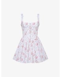 House Of Cb - Sade Floral-Print Lace-Trim Stretch-Cotton Mini Dress Xs (A-C Cup) - Lyst