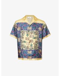 Bally - Marine Floral-pattern Branded Camp-collar Relaxed-fit Silk Shirt X - Lyst