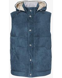 Eleventy - Detachable-hood Quilted Suede Down-gilet - Lyst
