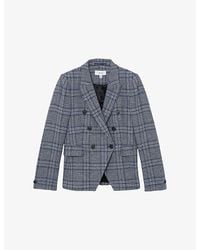 Reiss - Larissa Double-Breasted Checked Cotton And Linen-Blend Blazer - Lyst